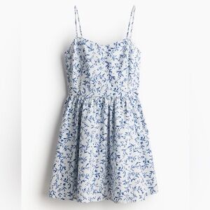 NWOT H&M Flared Skirt Cotton Dress Mini Dress Blue Floral print XS spring summer